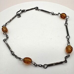 Vintage 90s Amber Beaded Bar Link Chain Bracelet Bronze‎ Tone Women's Jewelry